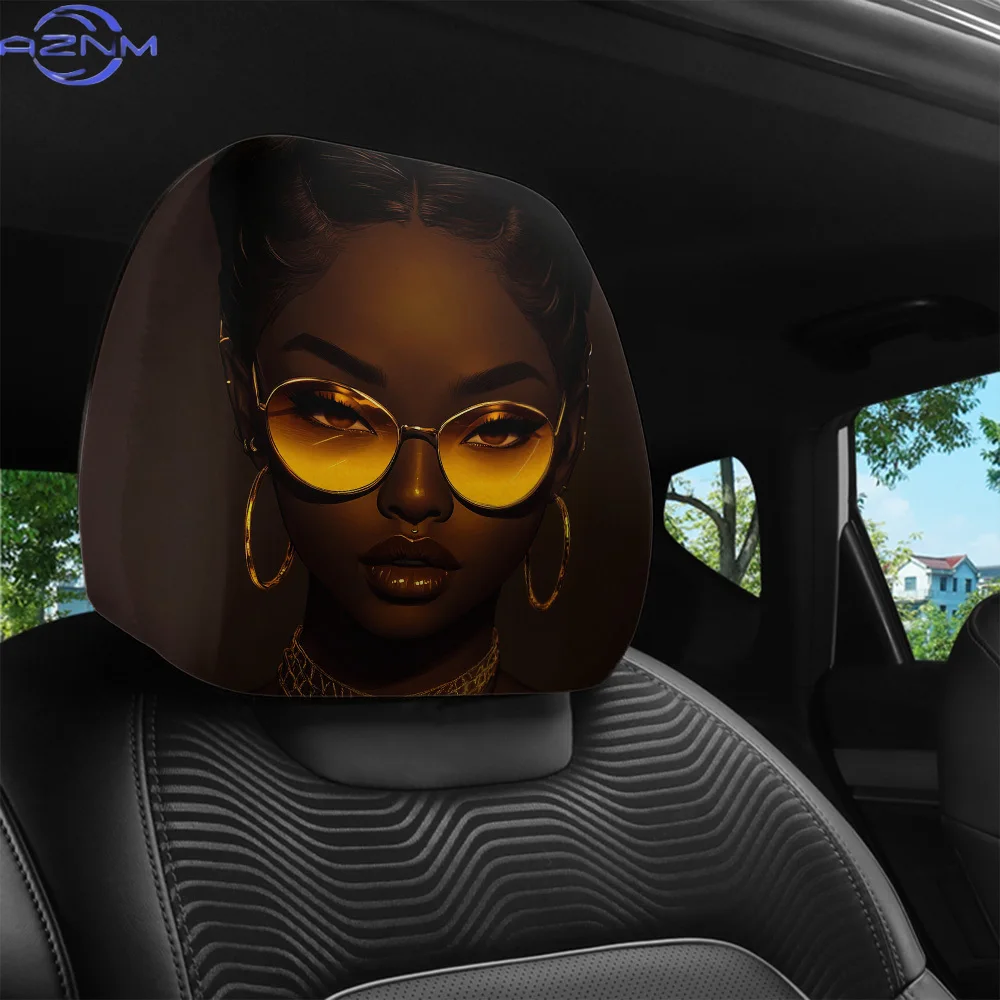 1pc Fashionable and Unique Cool Character Style Printed Car Headrest Cover, Car Interior Decoration, Universal Fit, Washable,