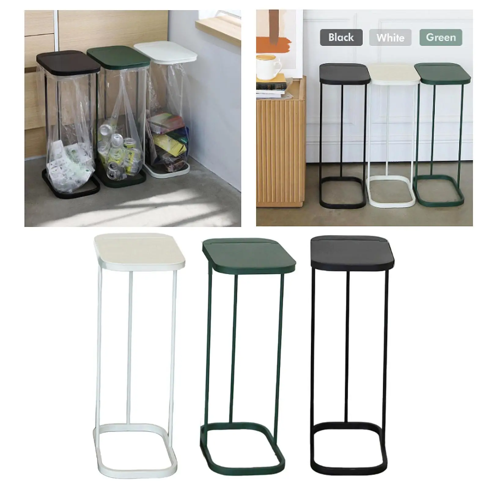 Portable Trash Bag Holder Trashcan Stand Metal Rack Clamshell Hanger Waste Bin Garbage Bag Holder for Home Recycling Indoor