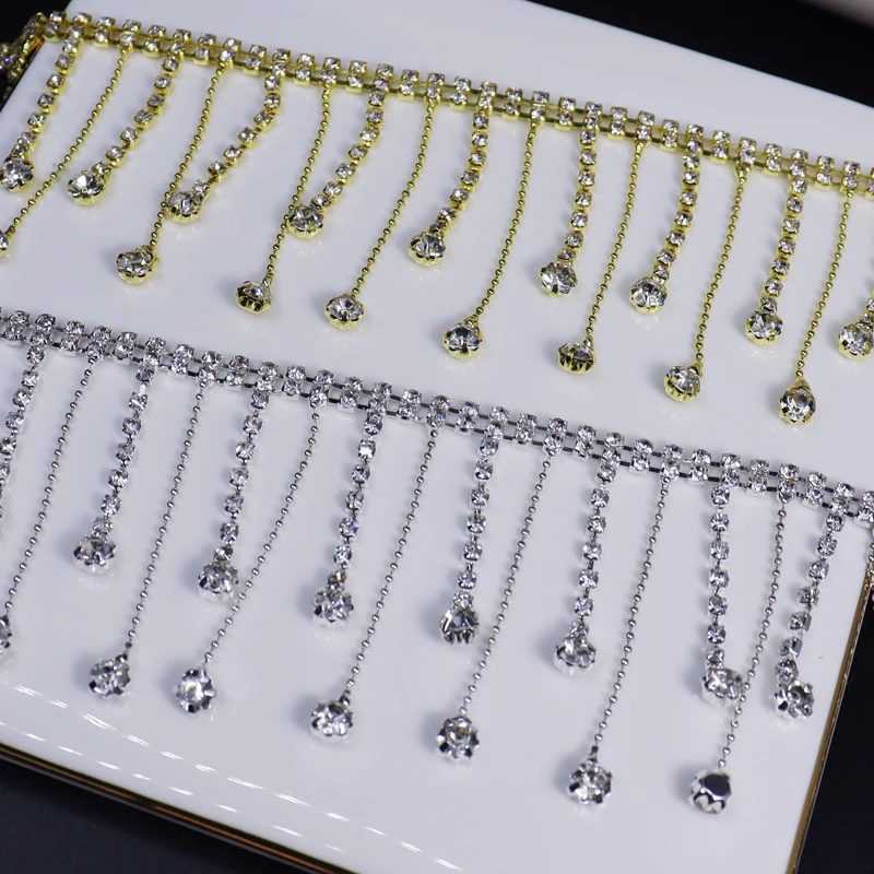 Good Quality Tassel Silver Rhinestone Cup Chain Sew On Rhinestone Trim For Wedding Dress Rhinestone Belt Performance Clothing