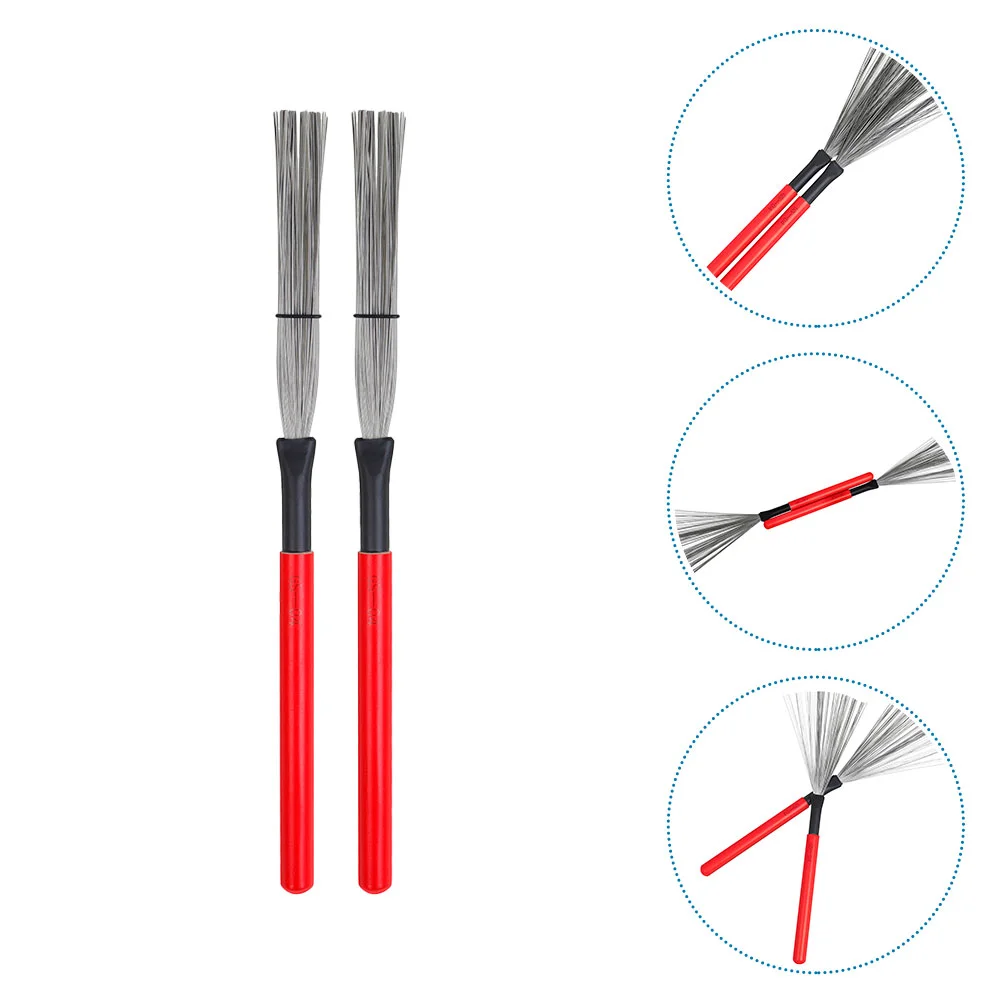 

2 Pcs Drum Brush Steel Wire Percussion Jazz Professional Special Red Instrument Accessories