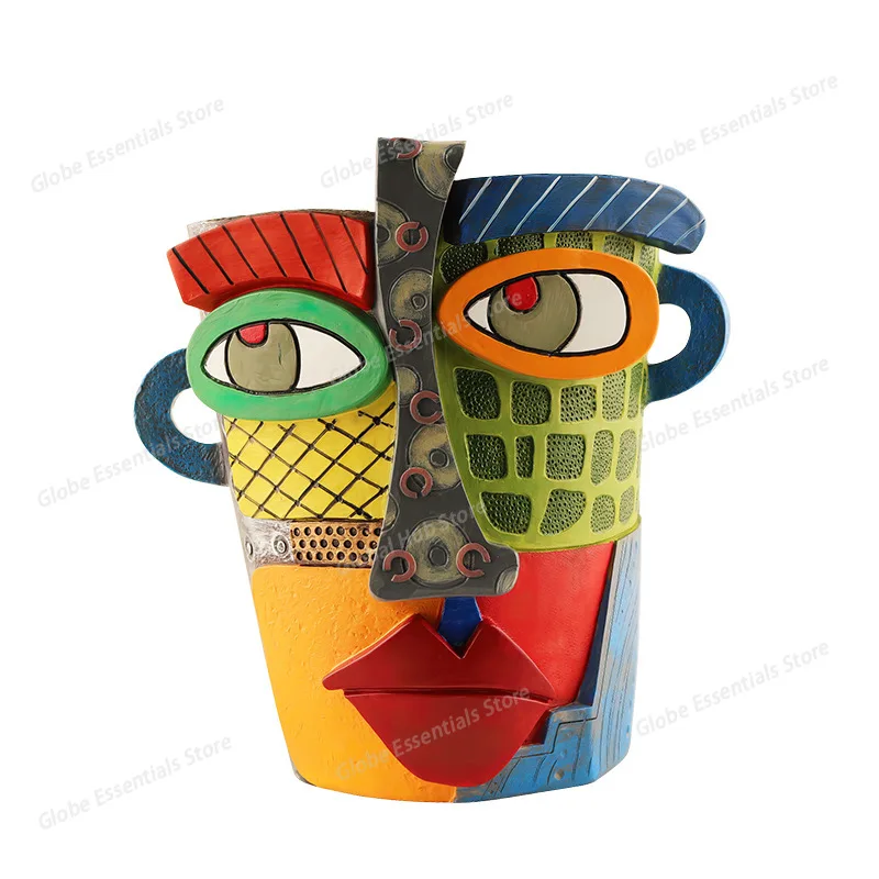 Abstract Beauty Face Flower Pot Acolorful Art Resin Handmade Planters Pots Head for Home Art Decor Balcony Ornaments