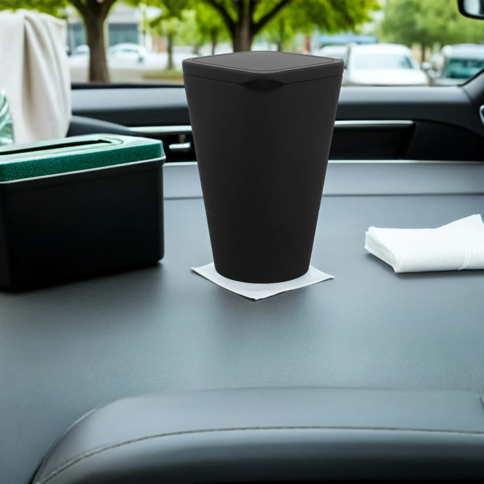 Silicone Car Trash Bin Compact Design Leakproof Mini Trash Can with Lid Multipurpose Garbage Container for Vehicle