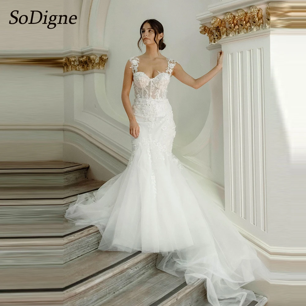 

SoDigne Mermaid Boho Tulle Wedding Dresses Sweetheart Sleeveless Appliques Bridal Dress 2025 Long Wedding Gown Robe De Mairee