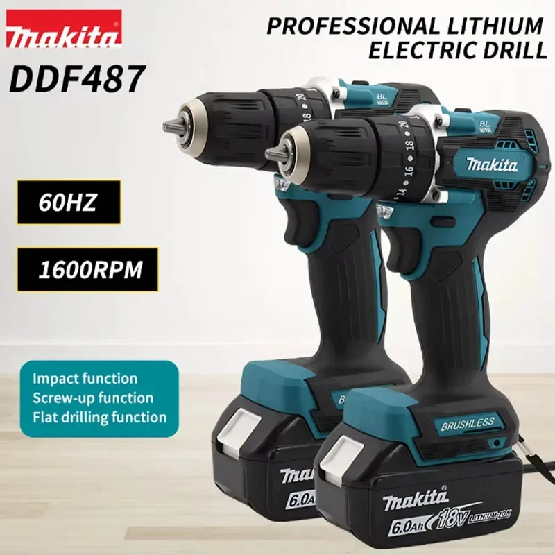 Makita DDF487 18V Trapano elettrico a batteria portatile Cacciavite a percussione Trapano elettrico senza spazzole a batteria Batteria ricaricabile