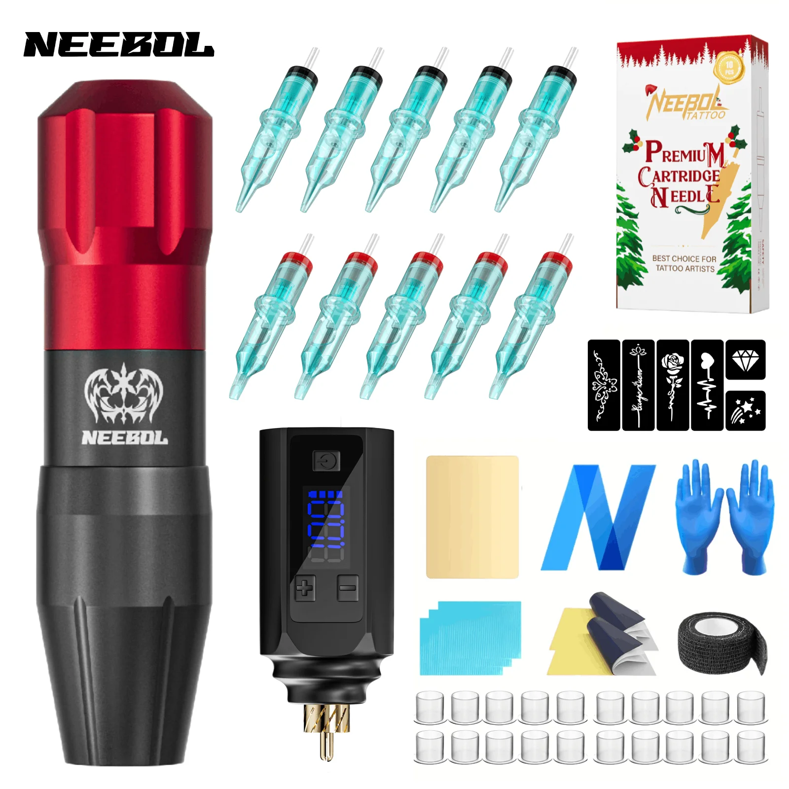 

Tattoo Kit Neebol Complete Tattoo set, Adjustable Working Voltage Of 5-12V, 1500mah battery, High Speed Of 10000rpm With Low Noi