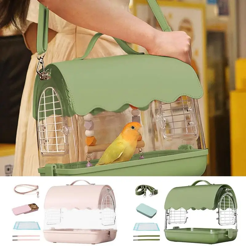 

Bird Carrier Backpack Pet Travel Carrier Breathable Portable Parrot Cockatiel Cage With Food Tray Two Diaper Pads DualStraps