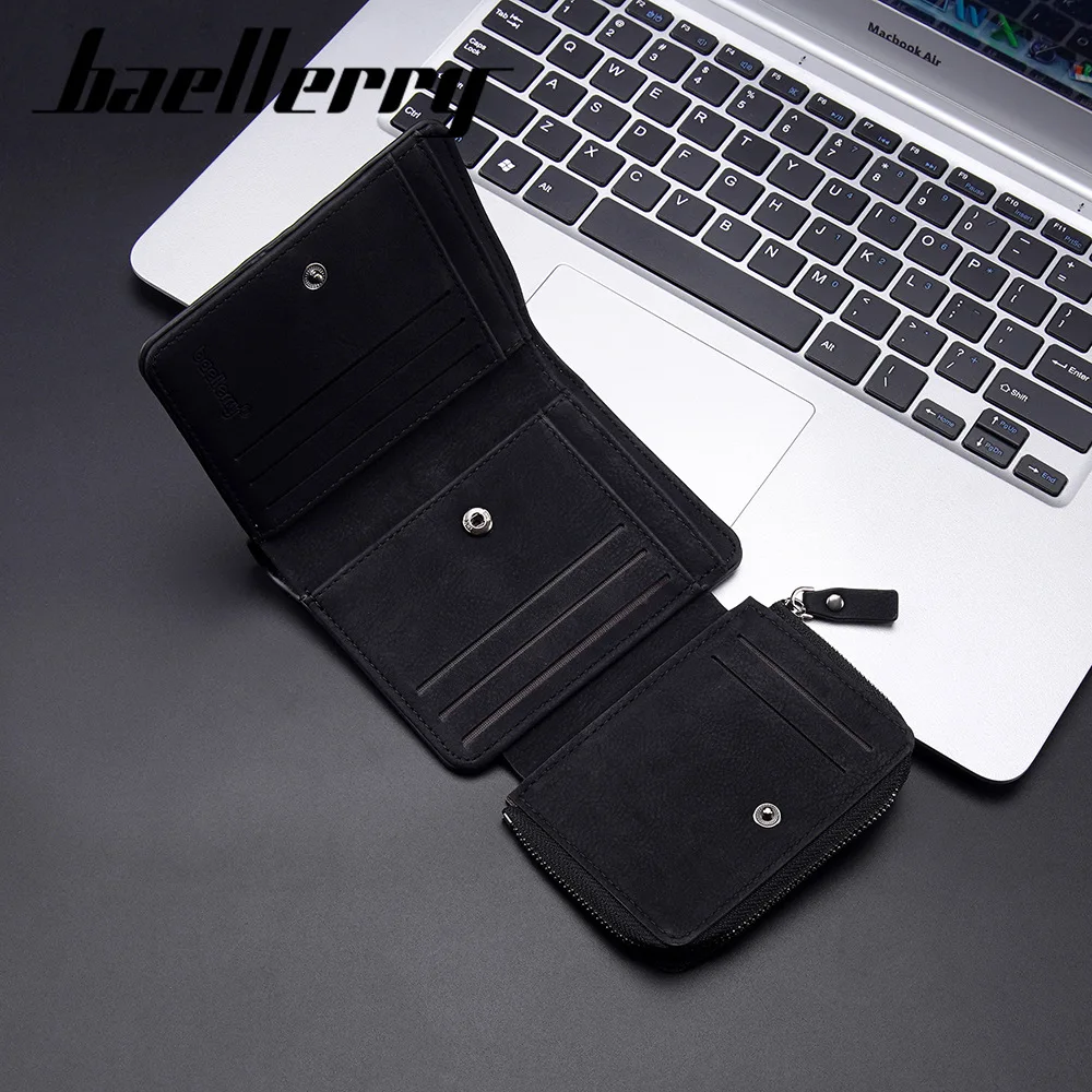 Baellerry New Men's Short Wallet Retro European and American Three Fold Multi Card Zipper Change Bag Card Bag for Men