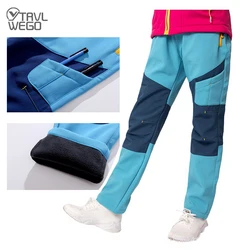 TRVLWEGO Child Winter Pants Hiking Camping Outdoor Polar Fleece Soft Shell Waterproof Thick Snow Warm Trekking Ski Trousers