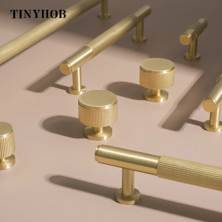 Tinyhob Solid Brass Antique Furniture Bold Door Handle Straight Line StyleT-Bar Kitchen Cabinet Pull Wardrobe Door Knob