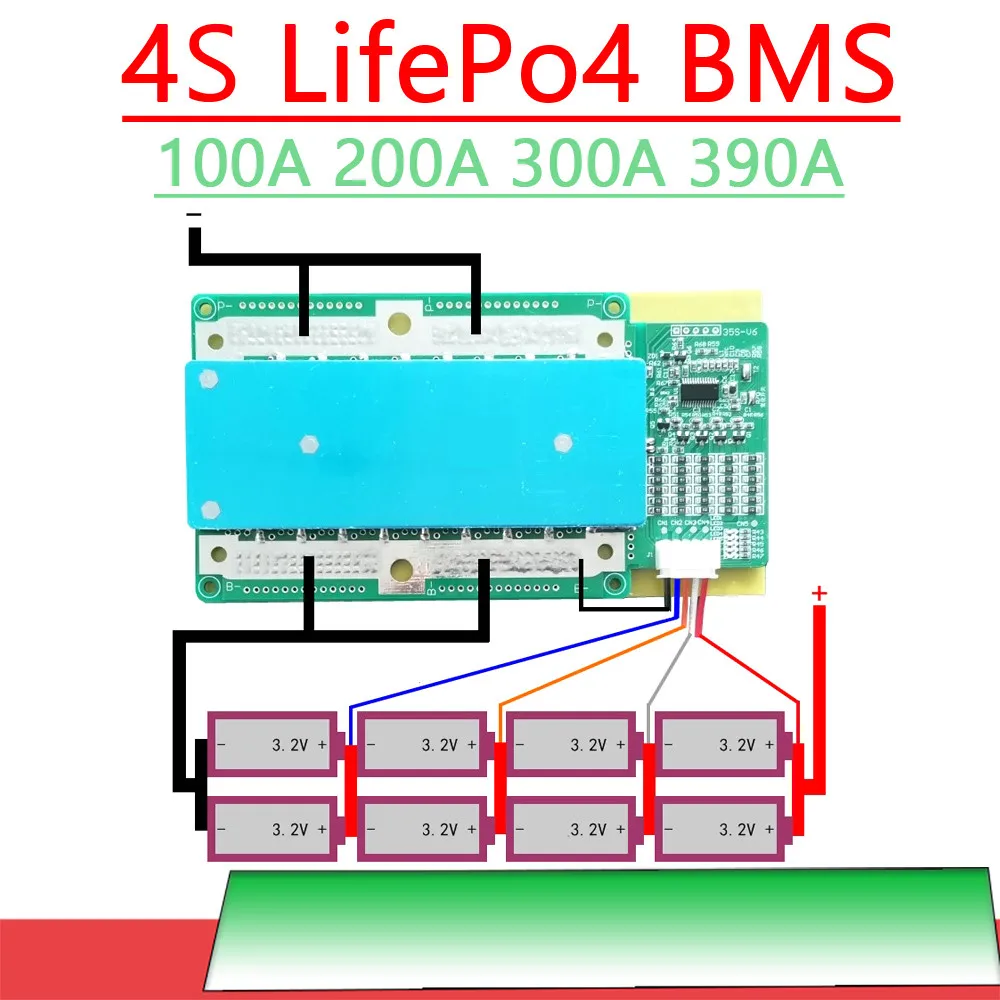 Bms Lifepo4 Bateria de Lítio Proteção Board Balance 200a 260a 300a 12.8v Motocicleta Carro Iniciar rv Inversor 130a390a 4s 12v