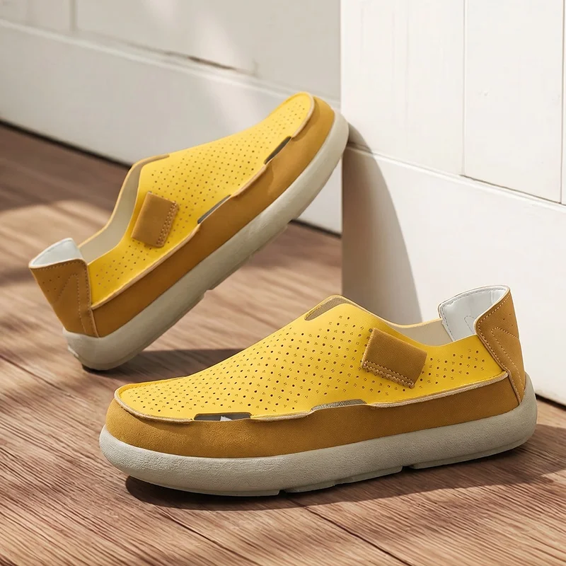

2026 Yellow Men's Summer Shoes Loafers Breathable Slip-on Casual Shoes for Men Plus Size 39-46 Flat Mens Shoes chaussure hommes
