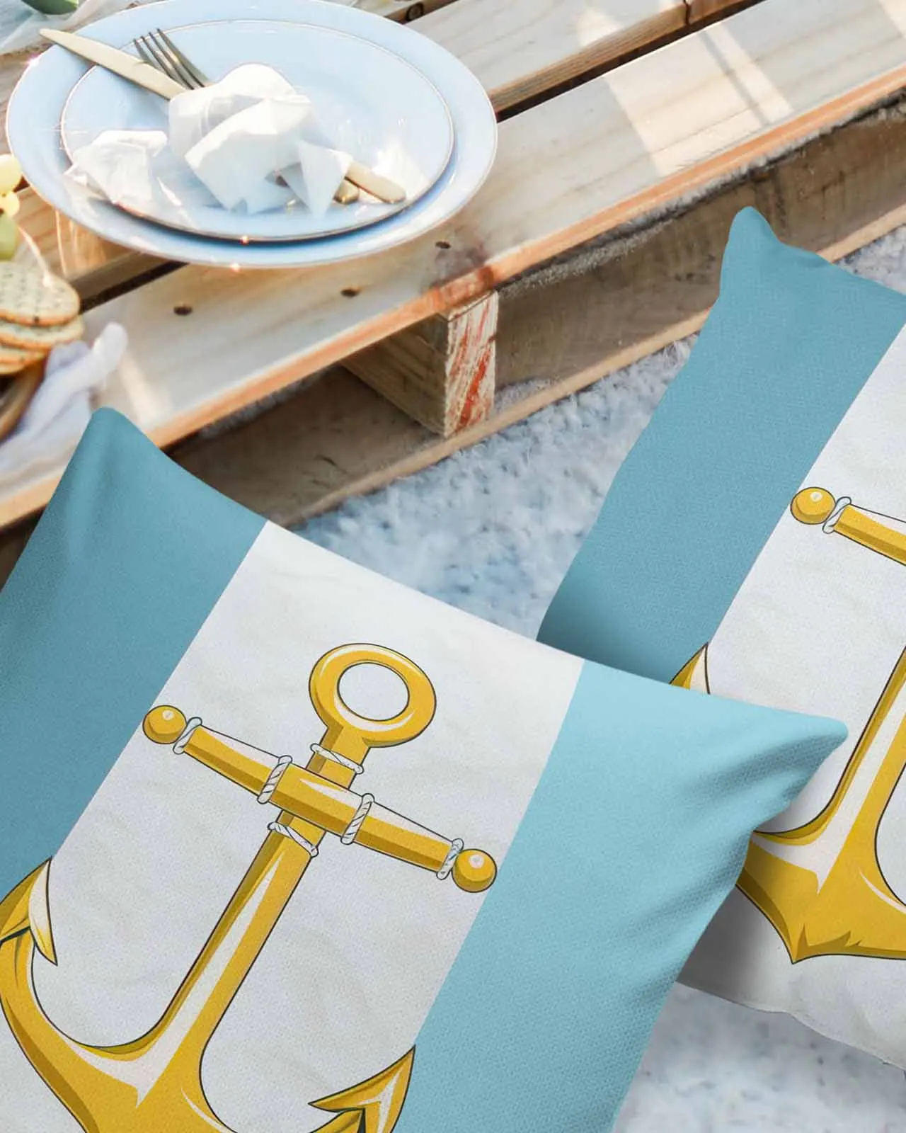 Color Block Boat Anchor Rope Gold Pillowcase Set Living Room Sofa Decor Cushion Cover Waterproof Throw Pillowcover