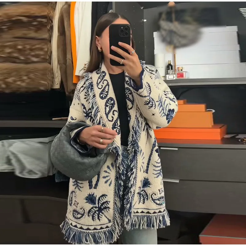 Elegant Knit Jacquard Tassel Belt Cardigan Women Lace Up Lapel Long Sleeve Warm Sweater 2026 Autumn Winter Lady Knitwears New 24 Sc5b4fed6b56c4aa5aca2632ff5424a6fb