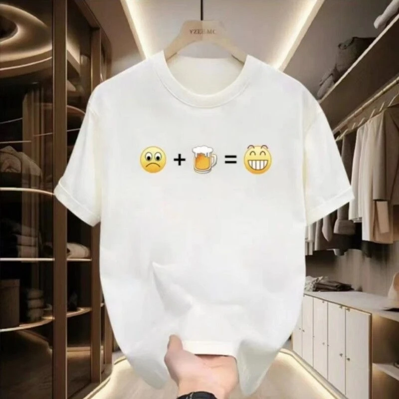 

2026 Новая женская футболка с коротким рукавом Drinking Happy Emoji Bag, весенне-летняя модная футболка с коротким рукавом