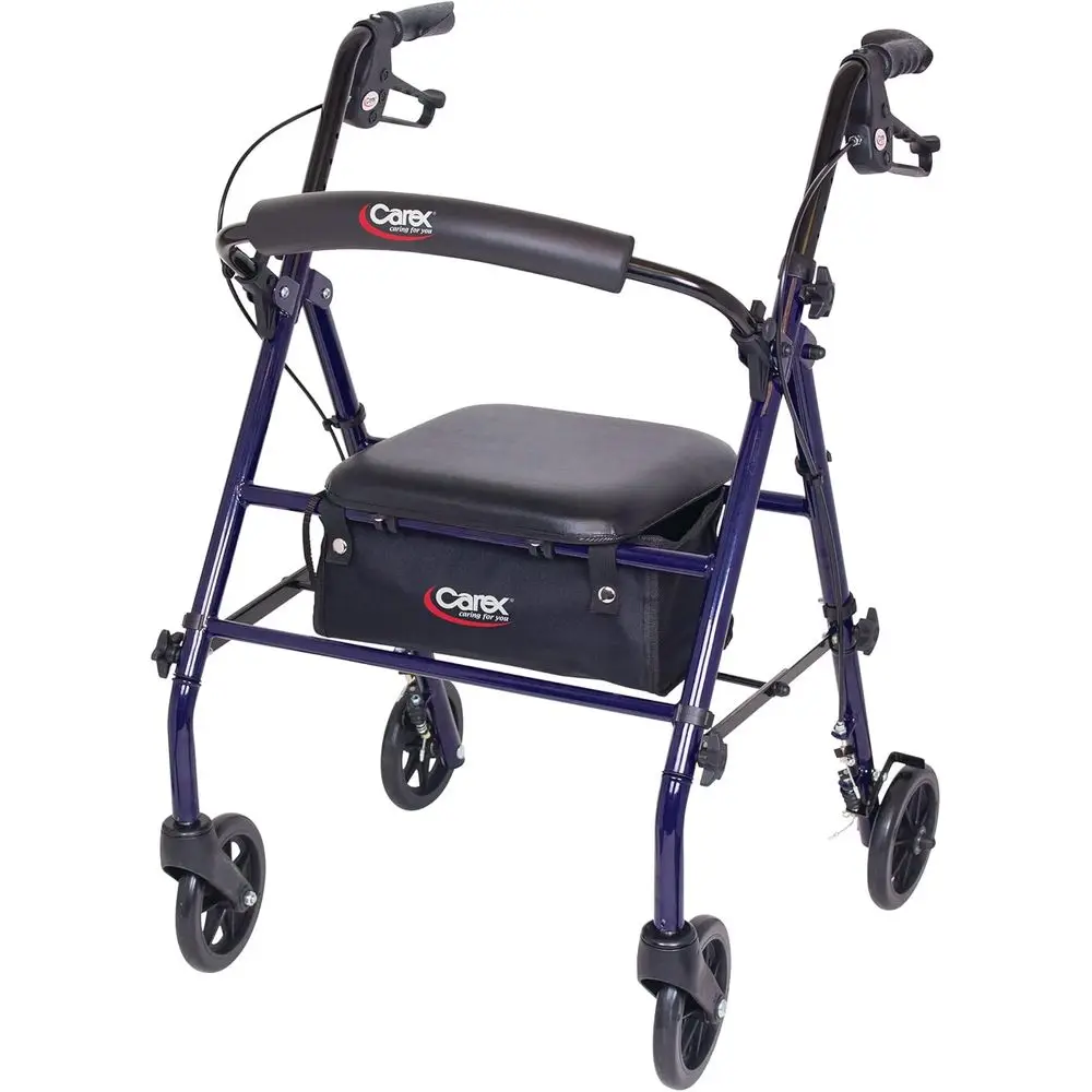 

Blue Adjustable Rollator with Seat, Wheels, and Padded Backrest for Adults up to 350lbs, Suitable for Heights 5'0 to 5'8