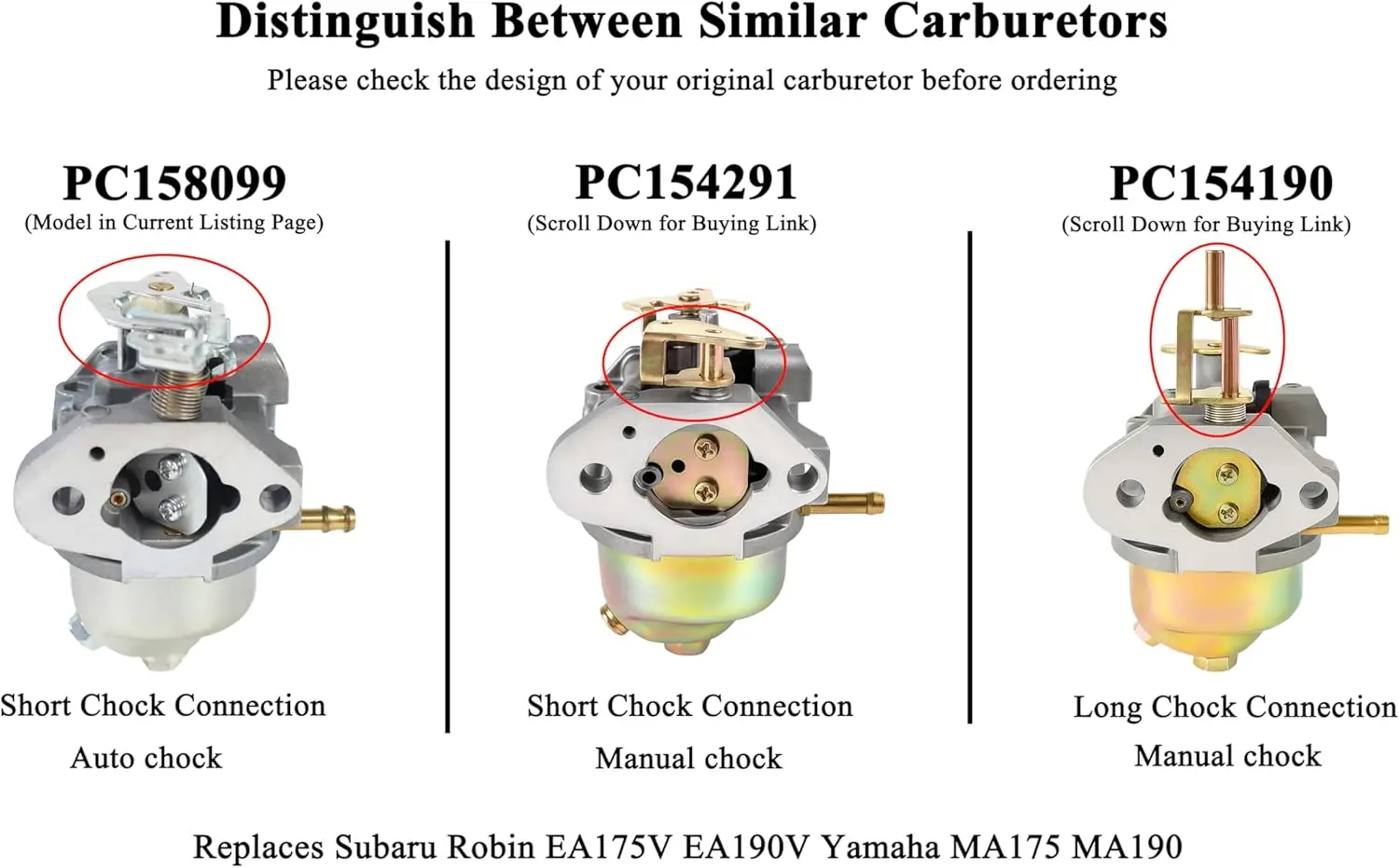 For Pro Chaser EA175V Auto Chock Carburetor for Subaru Robin EA175V EA190V Engine Pressure Washer Replaces 16100Z62031099