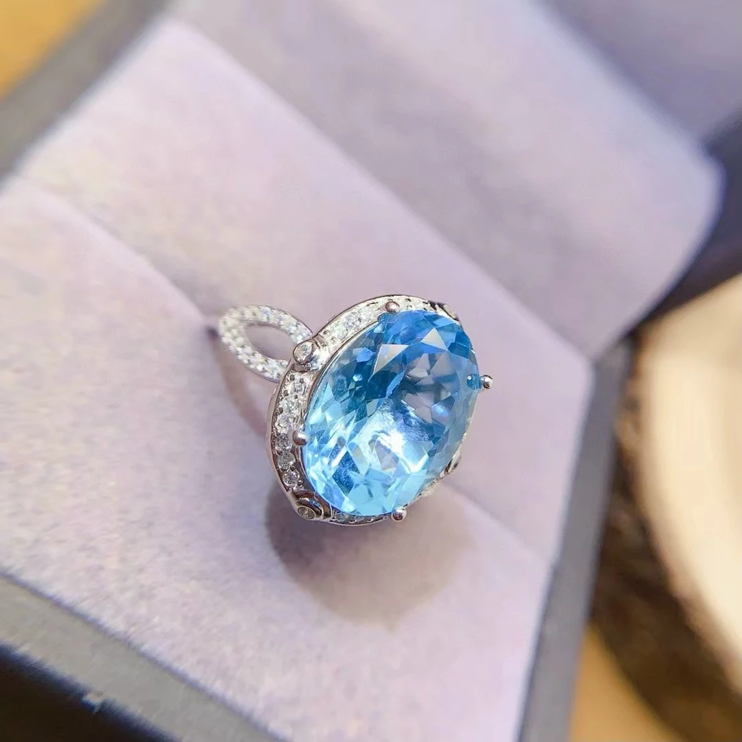 

KJJEAXCMY Fine Jewelry Natural Swiss blue Topaz Women's Ring S925 Pure Silver Exquisite Inlaid High Clarity Gems Support Testing