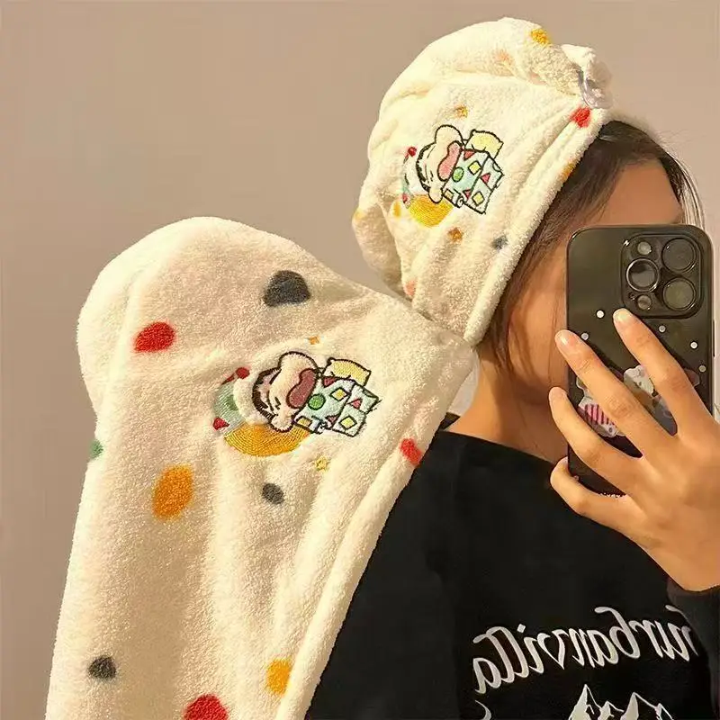 

Crayon Shin-chan Quickly Dry Hair Hat Super Absorbent Soft Bathroom Women Head Towels Girls Cute Hair Towel Wrap Turban Bath Hat