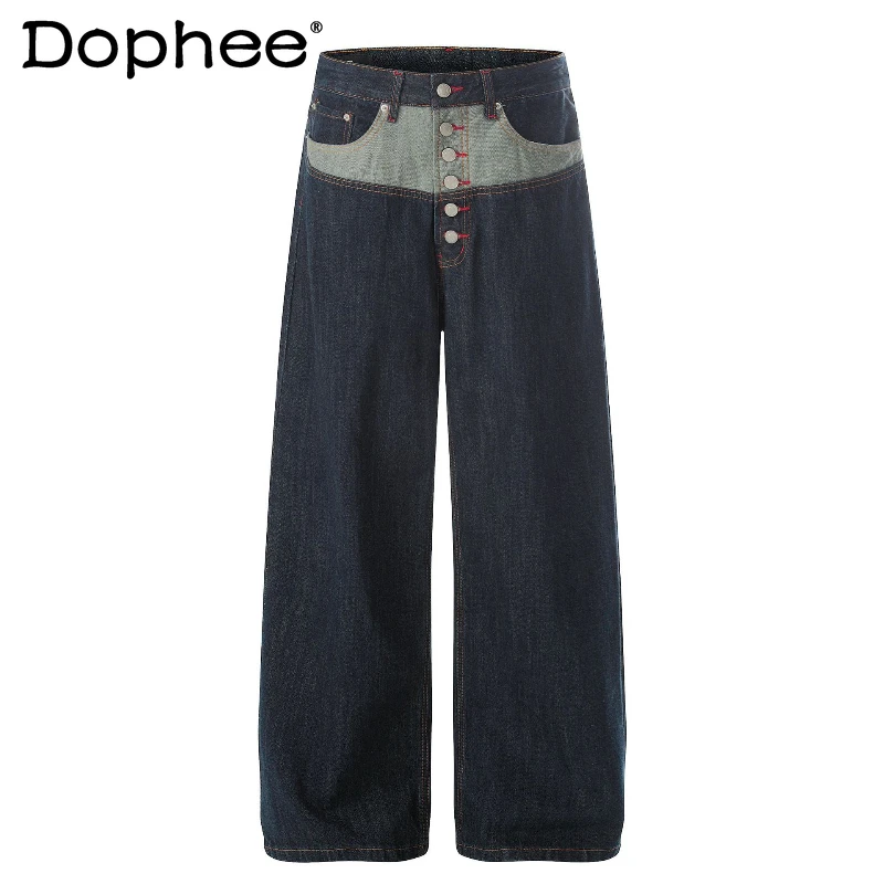 

Модные джинсы унисекс 2026 года, весенние, новые, премиум-класса, с дизайном в стиле колор-блок, широкие, с изогнутыми штанинами