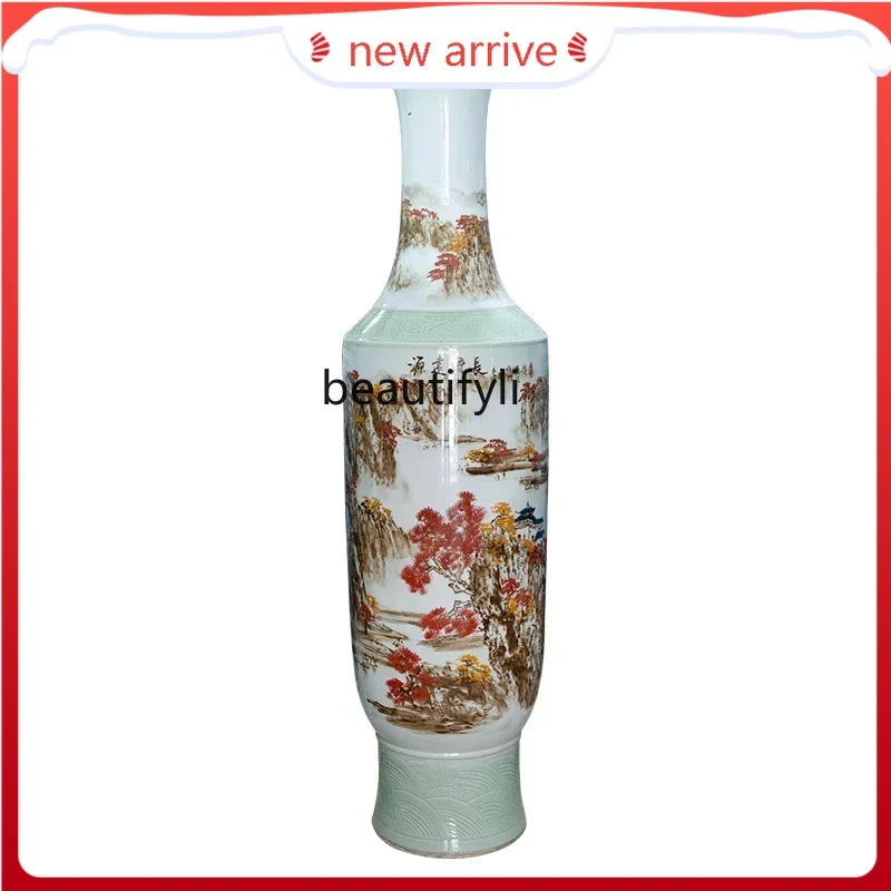 

F132 Ceramic Pastel Landscape Floor Vase Chinese Living Room and Hotel Company Hall Decoration Ornaments
