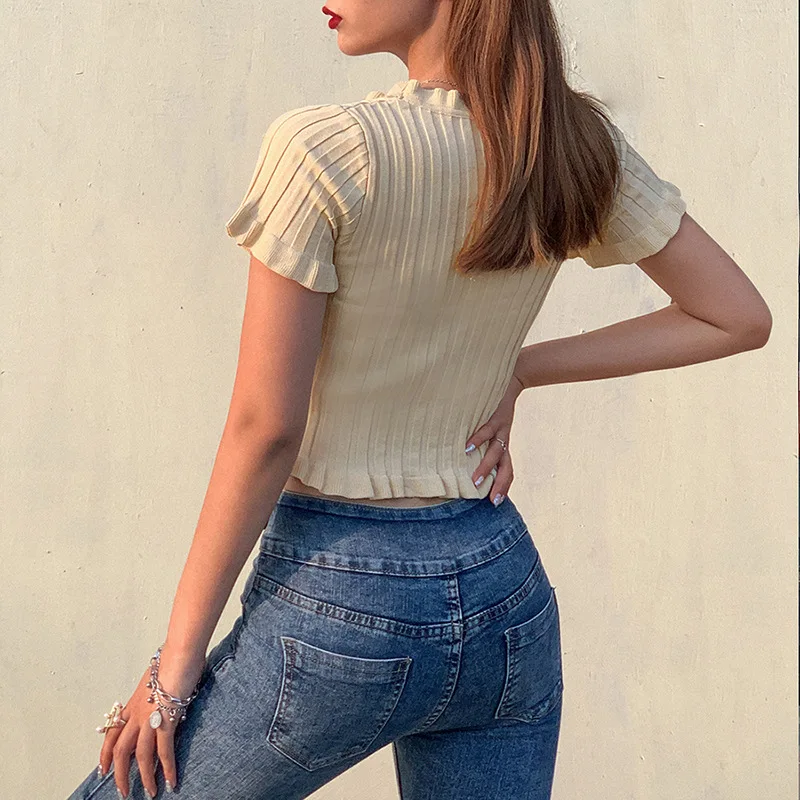 

Faionable V-ne T-irt Women's Sexy Belly Button Bared All-match T-irt Casual ort Sle Slimming Design for plus Size