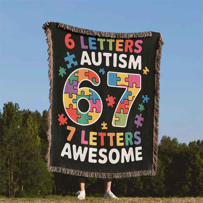 

Плед-покрывало жаккардовое с бахромой, с принтом Gaslight Gatekeep Girlboss Six Seven Bruh 67 Autism Puzzle 6 7 Meme