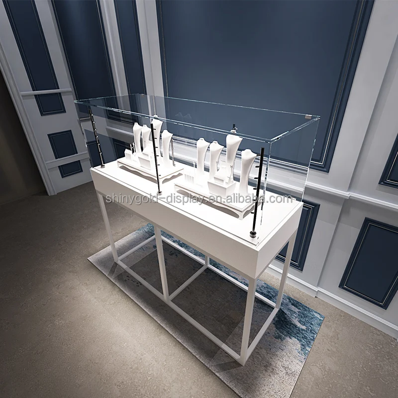 Custom.Jewelry Store Display Glass Pedestal Cabinet Lockable Vitrine Jewelry Showcase Display Counter with LED Light