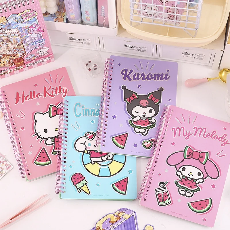 4pcs/lot Sanrio Kuromi Melody Kitty Cinnamoroll Coil Memo Pad Cute Note Book Diary Planner Stationery Gift School Supplies