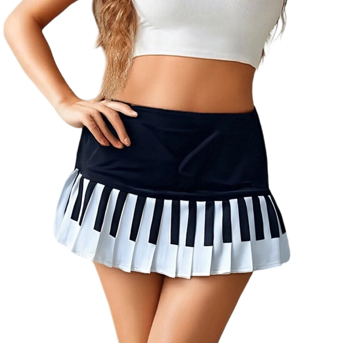 تنورة نسائية بطيات بألوان متباينة تنورة صغيرة صيفية على شكل حرف a ملابس الشارع لنادي الحفلات