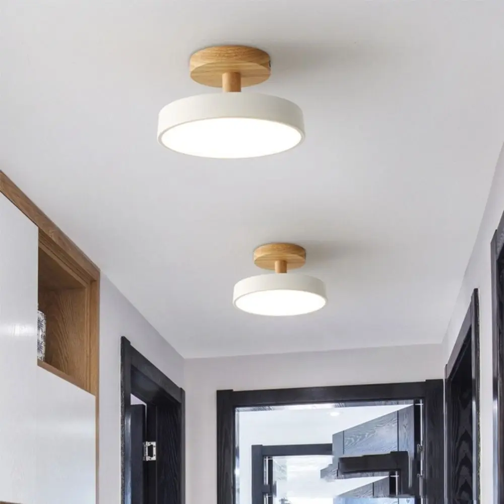 

Wood LED Ceiling Lights Minimalist Surface Mounted Spotlights Round Modern Ceiling Chandelier Entrance Hallway