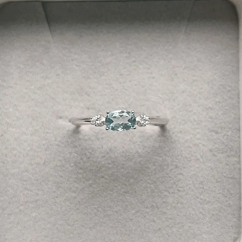 

Natural Aquamarine Ring for Office Lady 0.5ct Aquamarine 925 Silver Jewelry with 3 Layers 18K Gold Plating Keep Shining