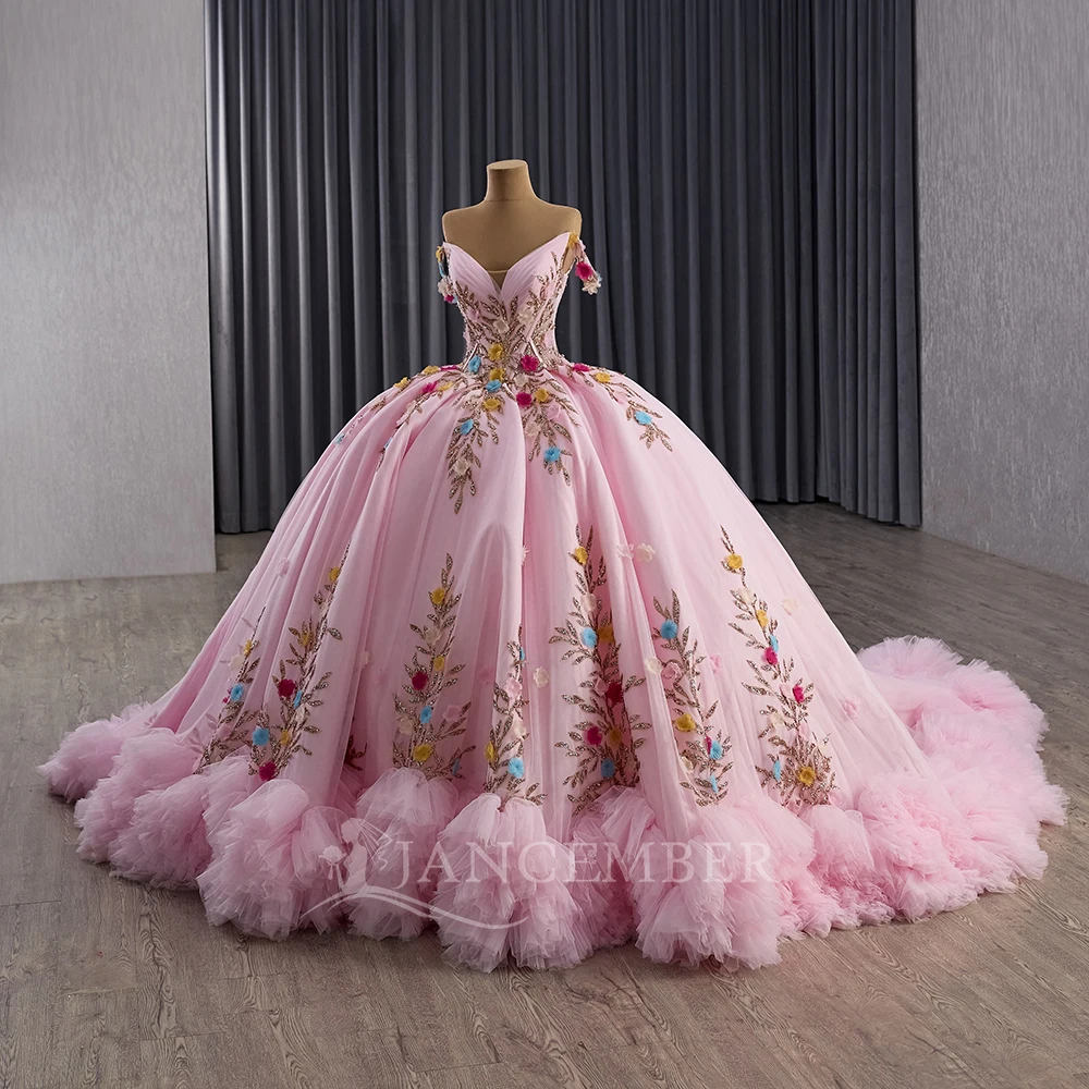 

Pink Princess Sweet 16 Quinceañera Dresses V-neck Satin Lace Up Back Vestido De 15 Anos Custom Ball Gown Customized