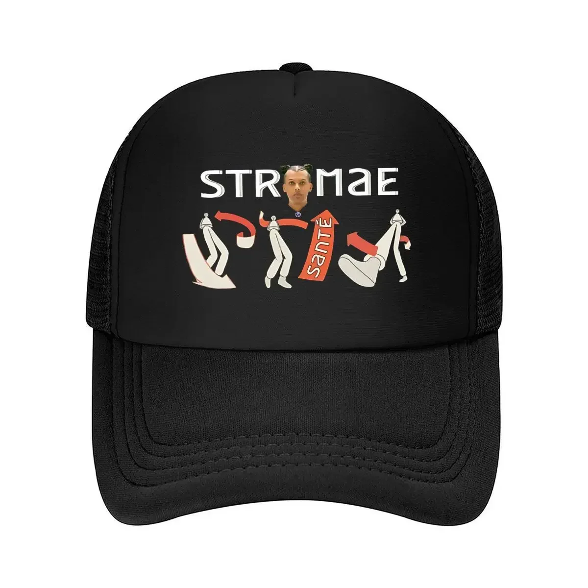Casquette de baseball en maille graphique inspirée du musicien Stromae Sante 2026 - Action abstraite - Pose graphique