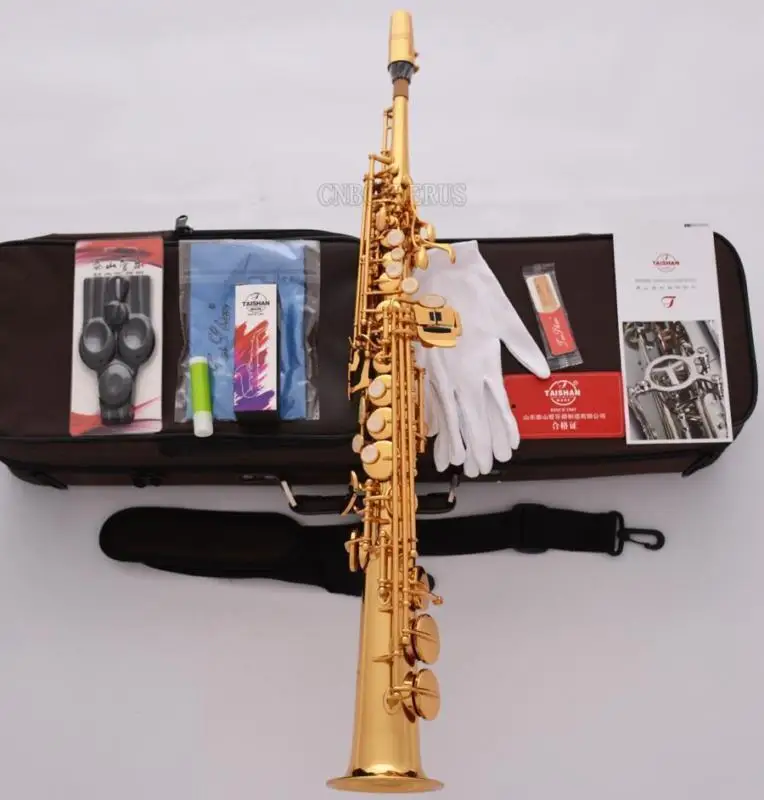 

Professioanl TaiShan Built-in Neck Soprano Saxophone Gold Straight Sax High F#