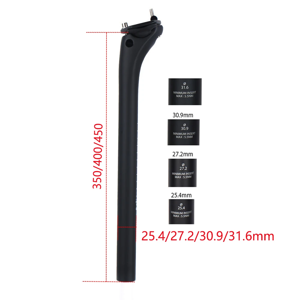 Neue Carbon-Sattelstütze für Mountainbikes, Rennrad-Sattelstütze, versetzte Sattelstütze, 20 Fahrradteile, 25,4/27,2/30,9/31,6*350/400/450mm – Detail 3
