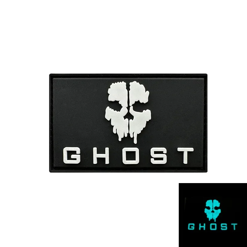 PVC Call of Duty Ghost Mask Hook and Loop Emblem Luminous Morale Badge Patch Accessories for Handbags Tactical Backpack Stickers