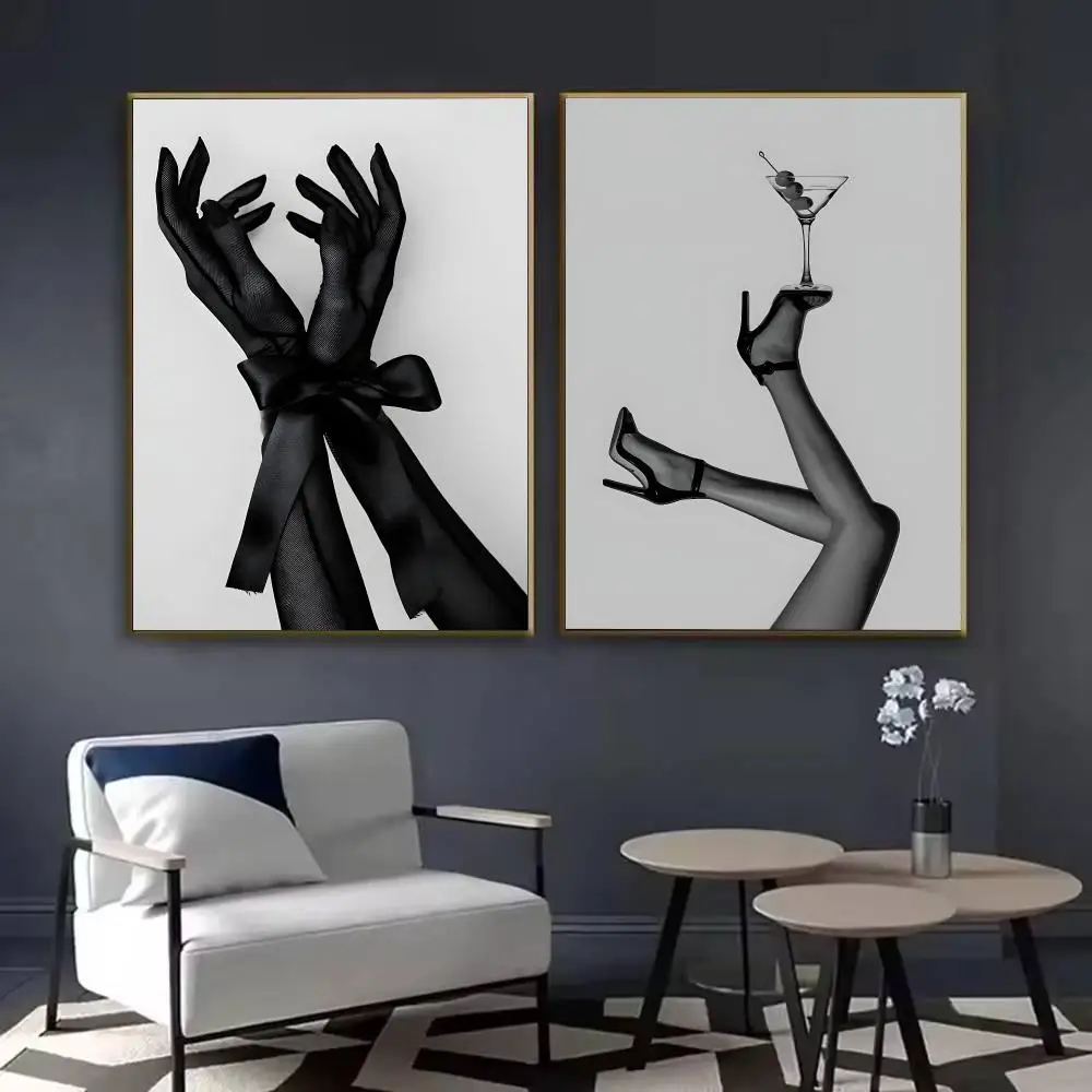 Black And White Fashion Women Style Poster Waterproof Sticky Wall Art Print For Bedroom Living Room Hallway Bar Home Decor