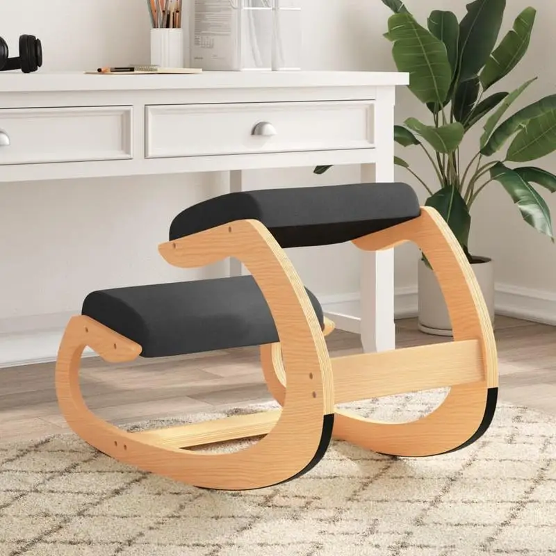 Ergonomischer Kniestuhl für Lendenwirbelstütze und natürliche Haltung – Konstruktion aus Birkenholz mit Schaumstoffpolstern und Schaukelfunktion