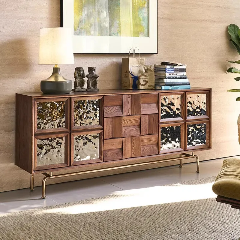 French solid wood dining side cabinet, color matching, wall cabinet, household locker, entrance cabinet, tea cabinet.