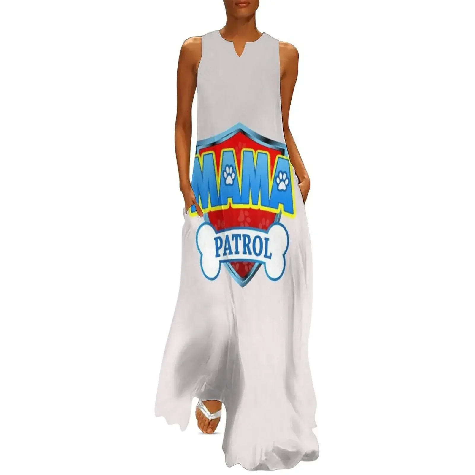 مضحك ماما باترول الكلب أمي أبي للرجال النساء تي شيرت فستان طويل فساتين لحفلات الزفاف