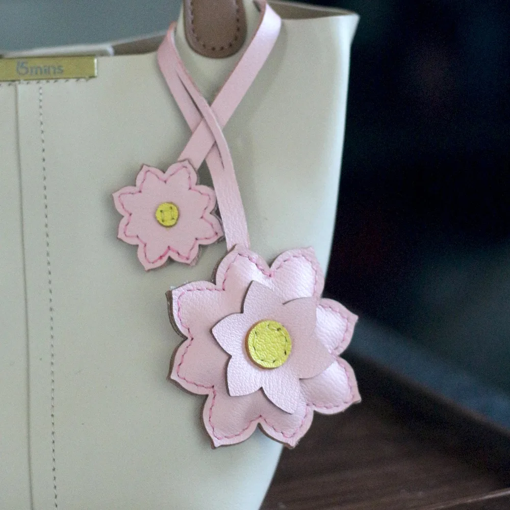 Handmade genuine leather lotus bag charm accessory flower backpack small ornament keychain decoration
