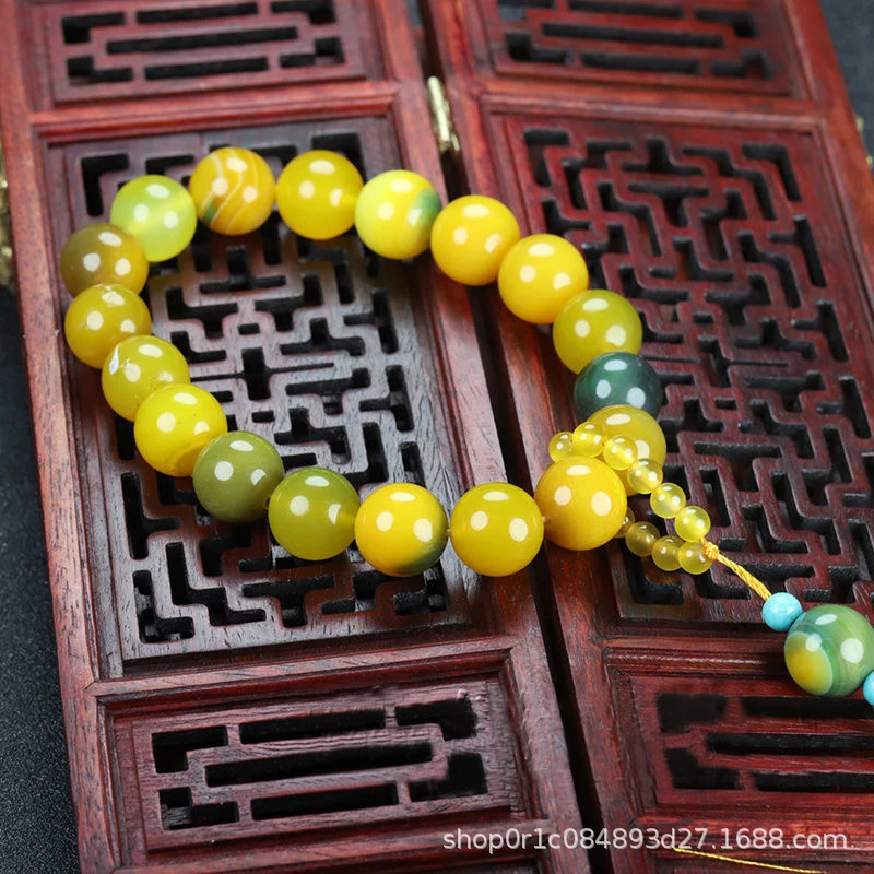 Yellow 18-bead - Buddhist prayer bracelet, red chalcedony agate hand-held beads
