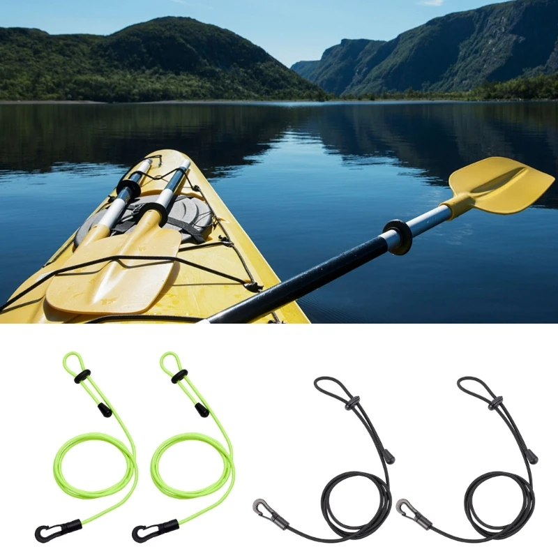 2Pcs Kayak Paddle Leash Elastics Kayak Canoe Safety String Fishing Rod Leash Lanyard String with Carabiner Clip for Paddling