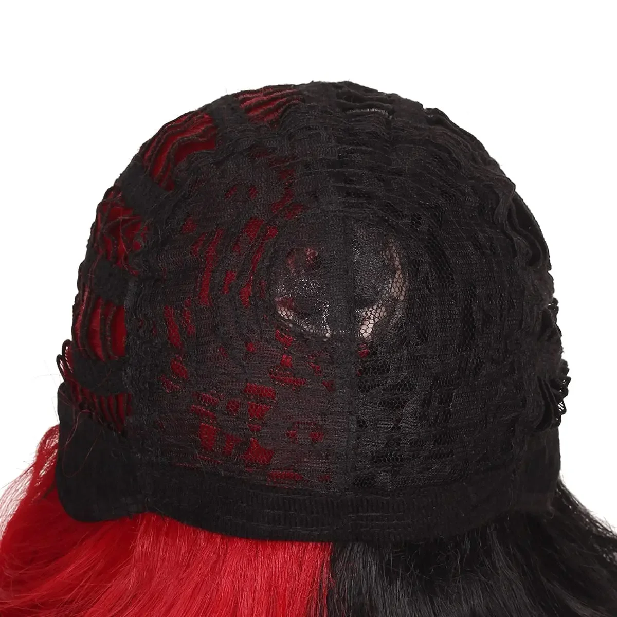 Kyo-Perruque Cosplay Longue Bouclée avec 2 Queues de Cheval pour Femme, Cheveux Moitié Noirs et Moitié Rouges pour Harley Quinn