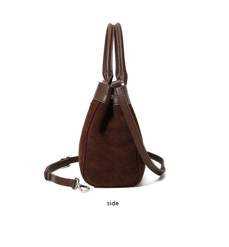 Damen Wildleder- & Leder-Tragetasche, Henkeltasche mit Silber-Verschluss, Damen-Umhängetasche Ideal für Arbeit & Alltag – Detail 9