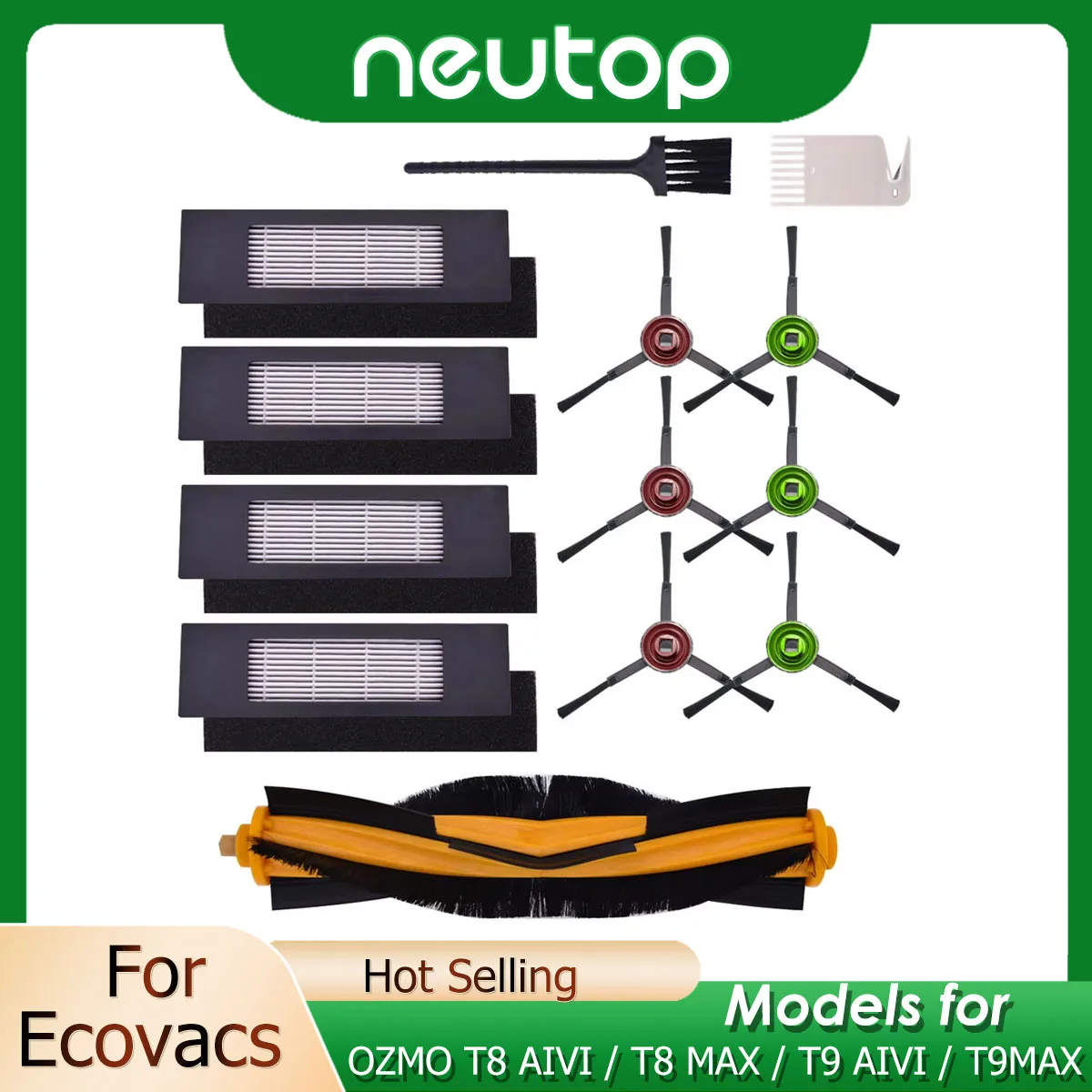 Filtro principal escova lateral mop saco de pó compatível com ecovacs deebot ozmo t8 aivi/t8 max/t9 aivi/t9max peças aspirador pó