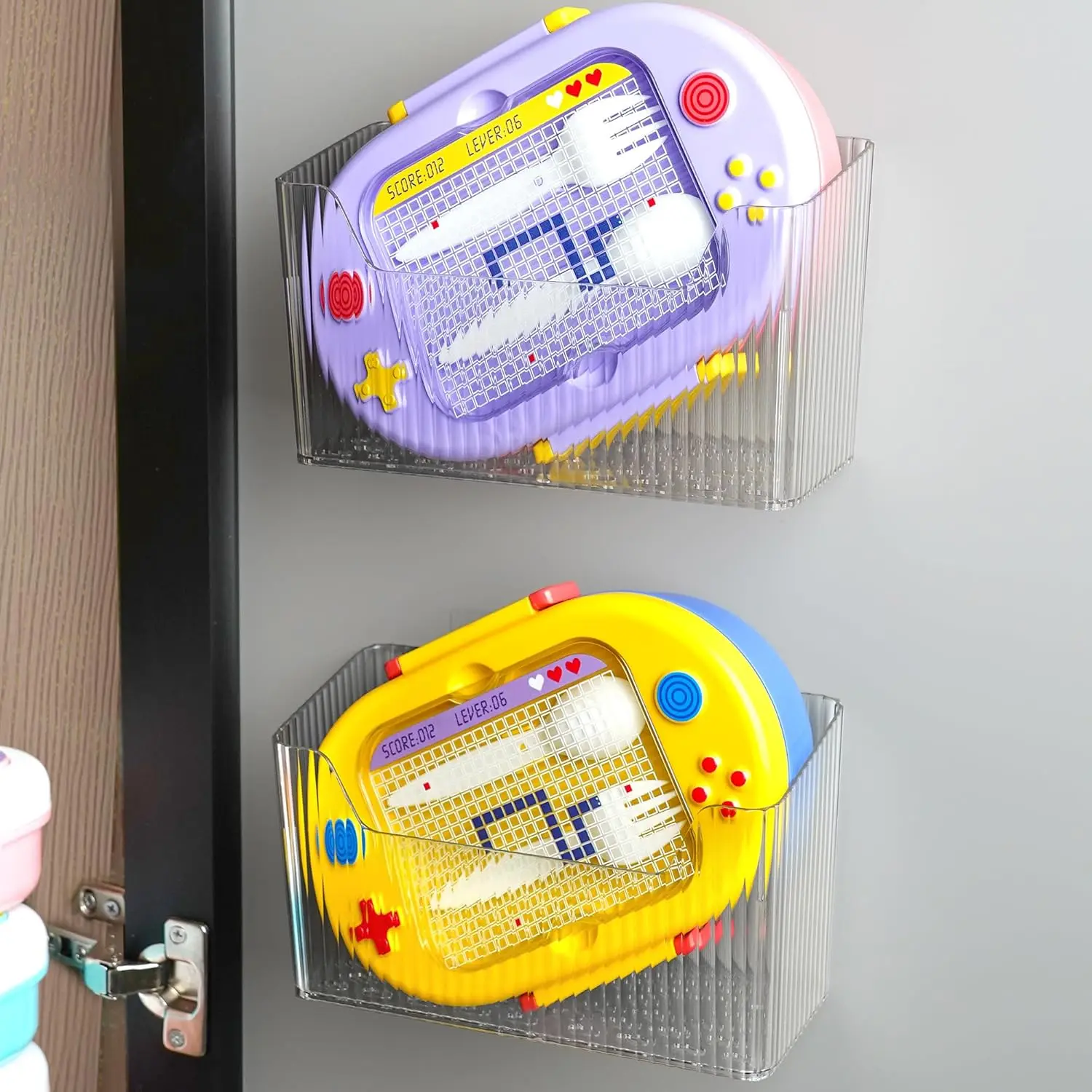 منظم باب خزانة Cloududa قطعة واحدة من صناديق تنظيم لاصقة مثبتة على الحائط، سلة تخزين شفافة قابلة للتكديس #3