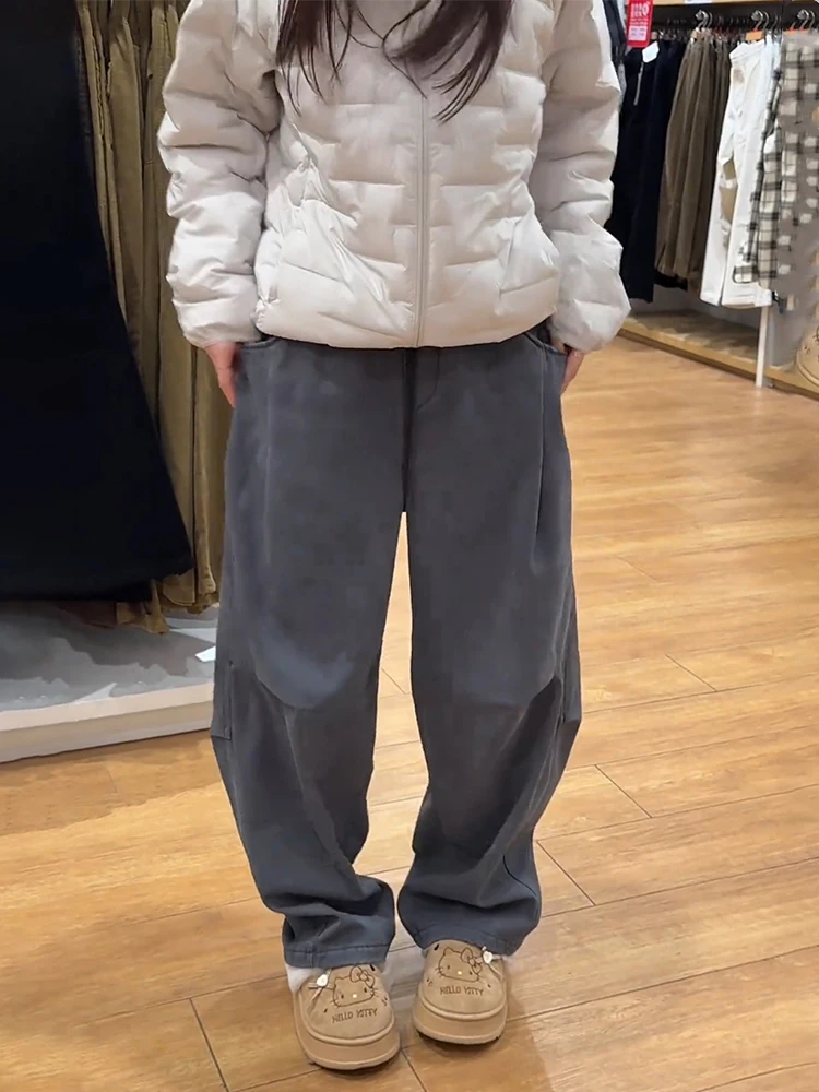 

Мужские рабочие брюки из хлопка с глубоким сгибом, осенне-зимние, в американском ретро-стиле, свободные повседневные широкие брюки-кюлоты