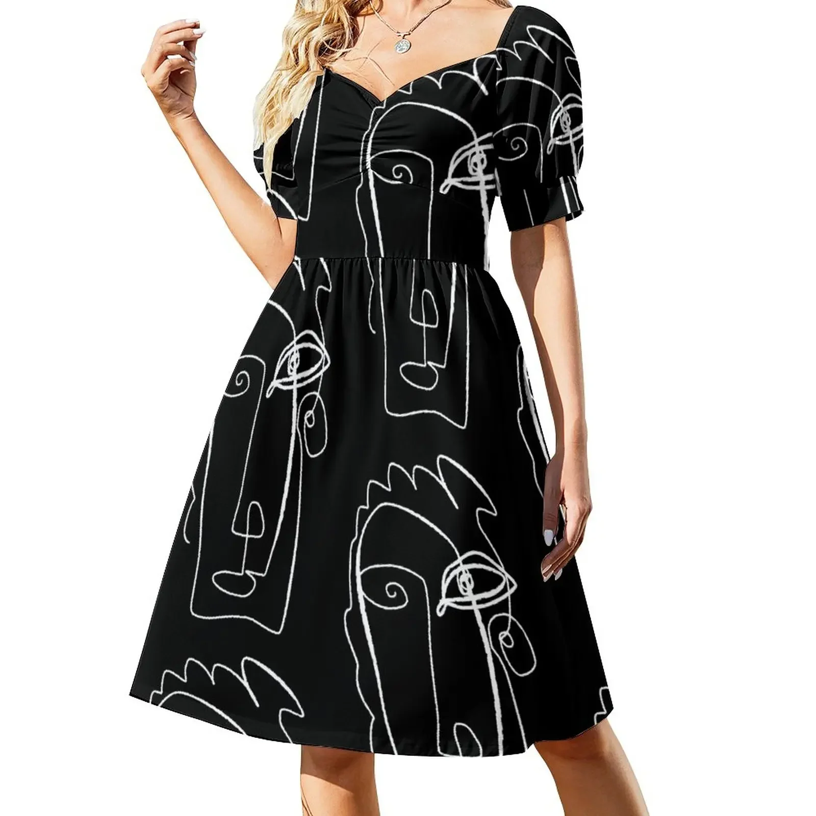 

Single Line Face Drawing Short-Sleeved Dress prom dress 2025 sexy short dresses daring cocktail dresses