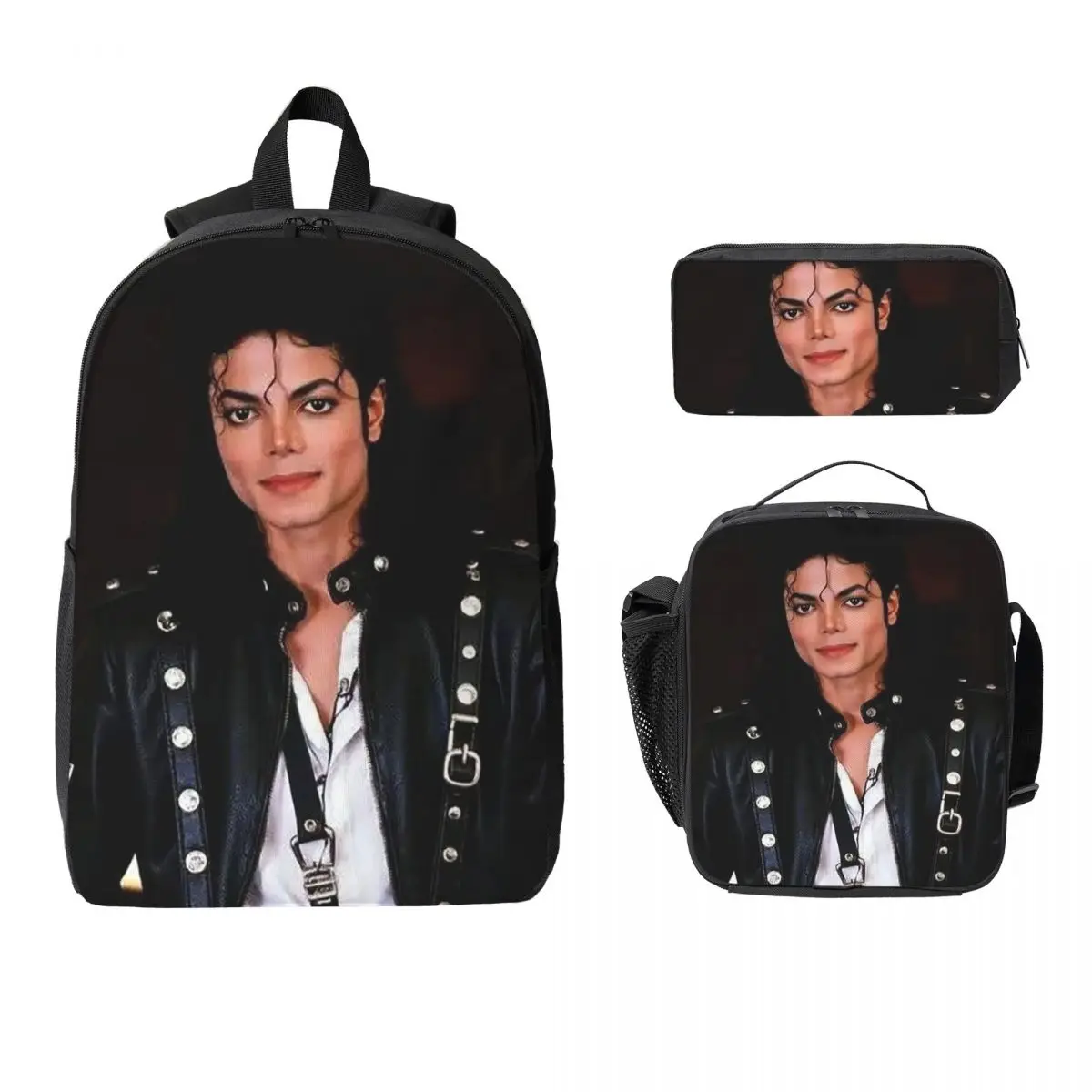 

Michael Jackson Backpack Student BookBag School Bag Computer Shoulder Bags 3ps Insulated Lunch Bag Pencil Case